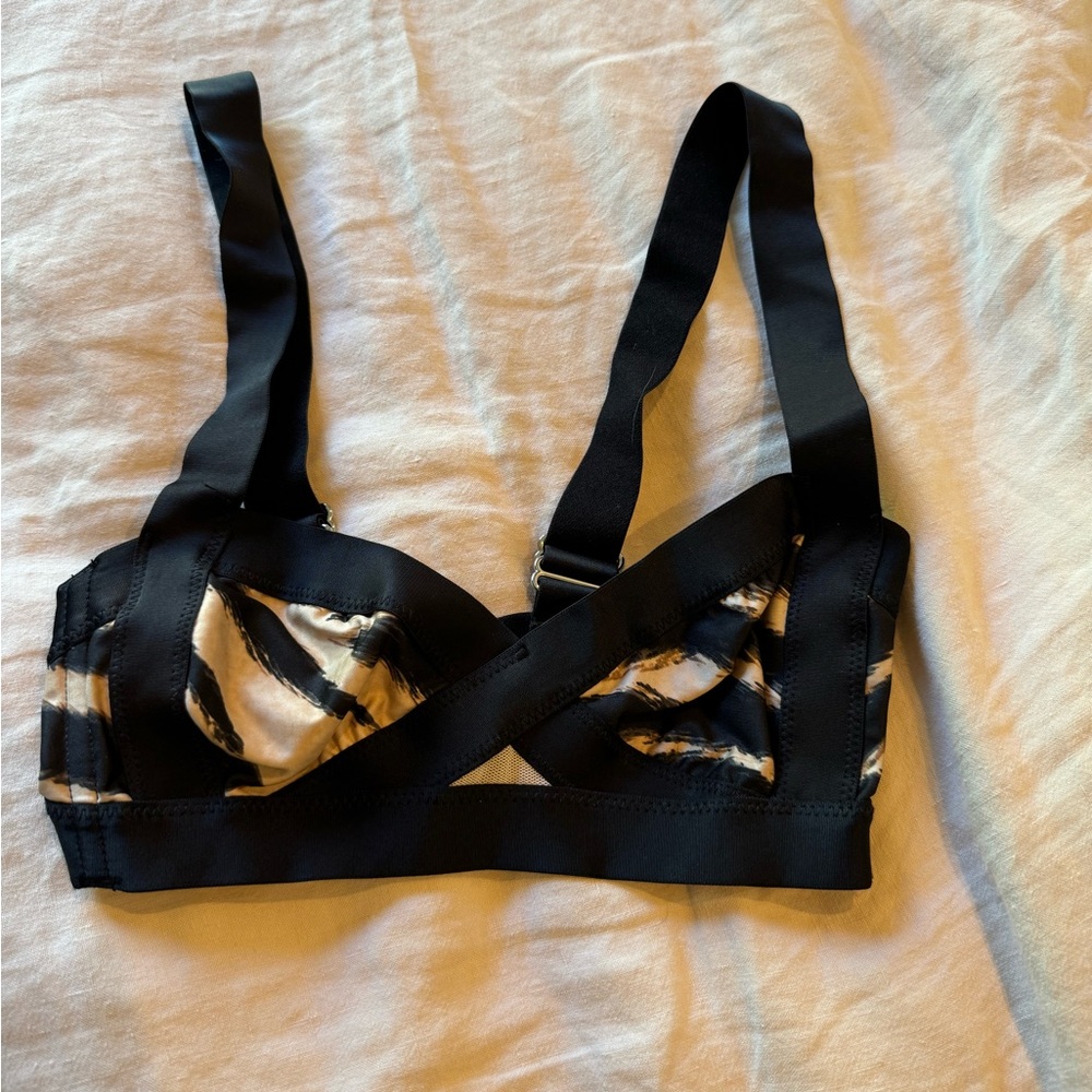 Sexy black and animal print bathing suit top